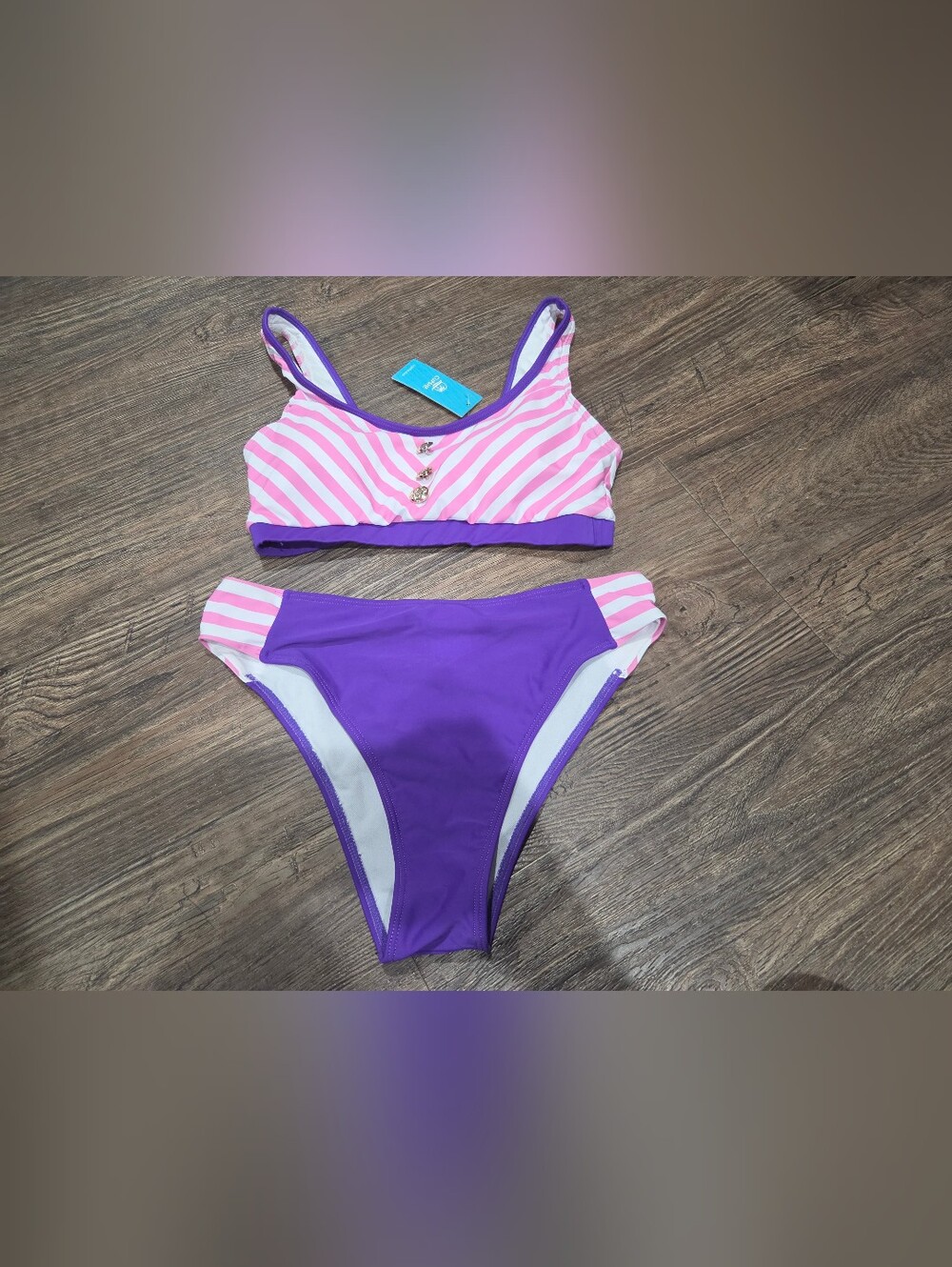 Cupshe Womens Two-Piece Purple and Pink Striped Swim Set Size Medium New